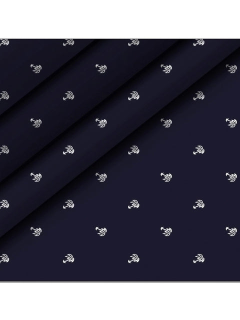 Generic Men's Casual Floral Printed Cotton Blend Unstitched Shirt Fabric 1.6 Mtrs (Dark Blue)