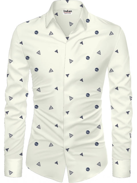 Generic Men's Casual Floral Printed Cotton Blend Unstitched Shirt Fabric 1.6 Mtrs (White)