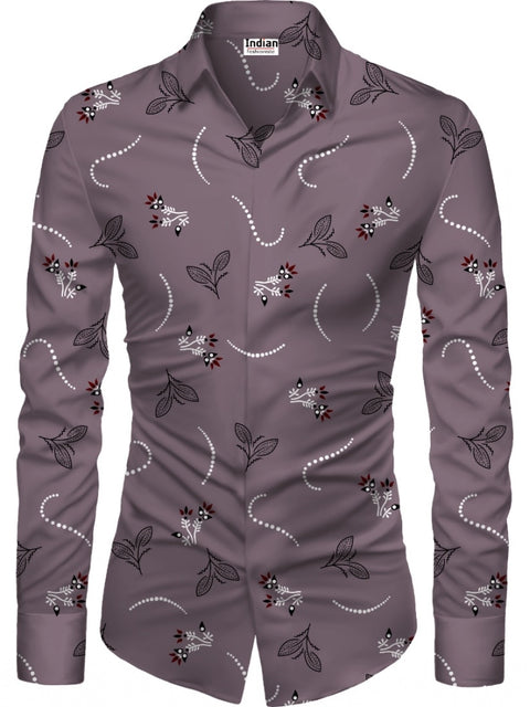 Generic Men's Casual Floral Printed Cotton Blend Unstitched Shirt Fabric 1.6 Mtrs (Violet)