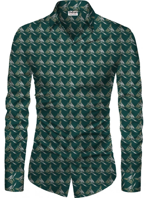 Generic Men's Casual Floral Printed Cotton Blend Unstitched Shirt Fabric 1.6 Mtrs (Dark Green)