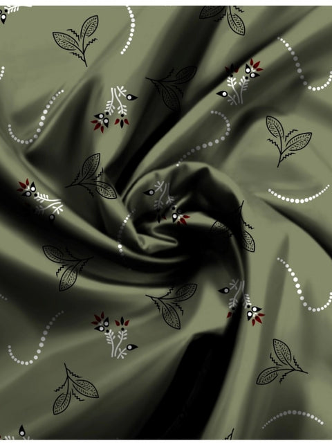 Generic Men's Casual Floral Printed Cotton Blend Unstitched Shirt Fabric 1.6 Mtrs (Green)