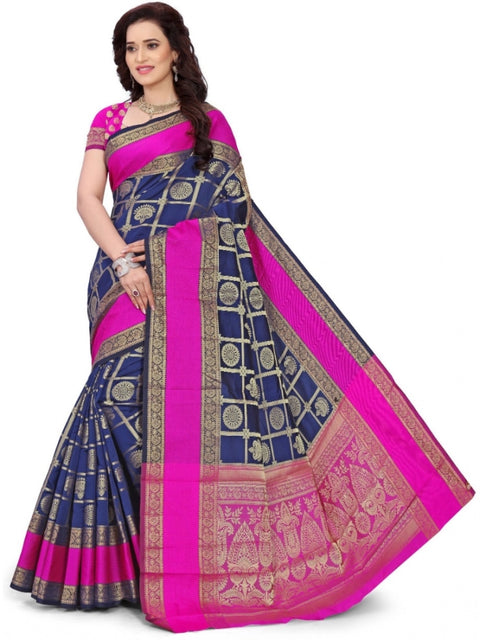 Women's Jacquard Woven Saree With Unstitched Blouse 5.5Mtr (Blue)