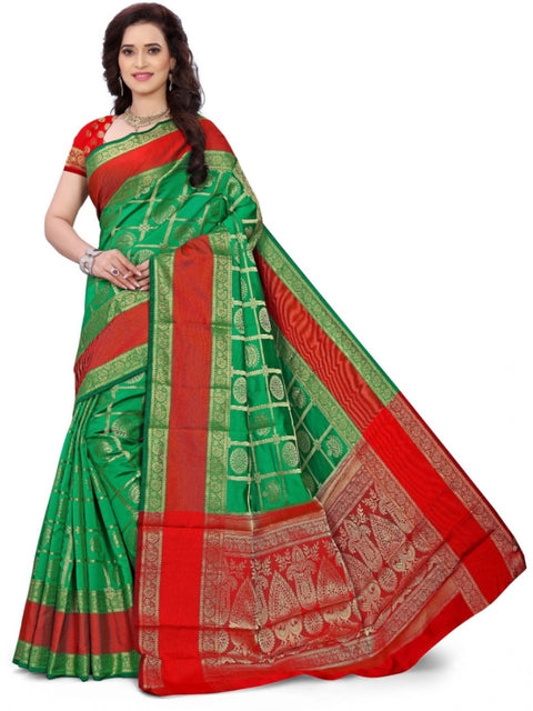 Women's Jacquard Woven Saree With Unstitched Blouse 5.5Mtr (Green)