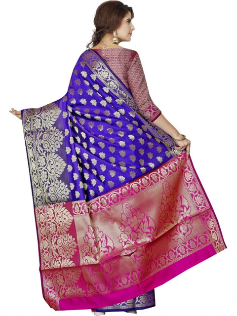 Women's Jacquard Woven Saree With Unstitched Blouse 5.5Mtr (Blue)