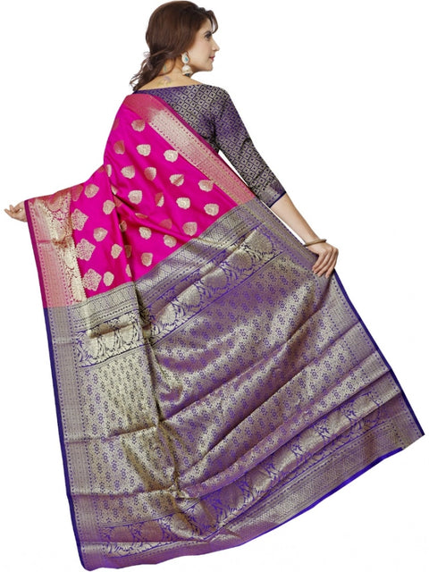 Women's Jacquard Woven Saree With Unstitched Blouse 5.5Mtr (Pink)