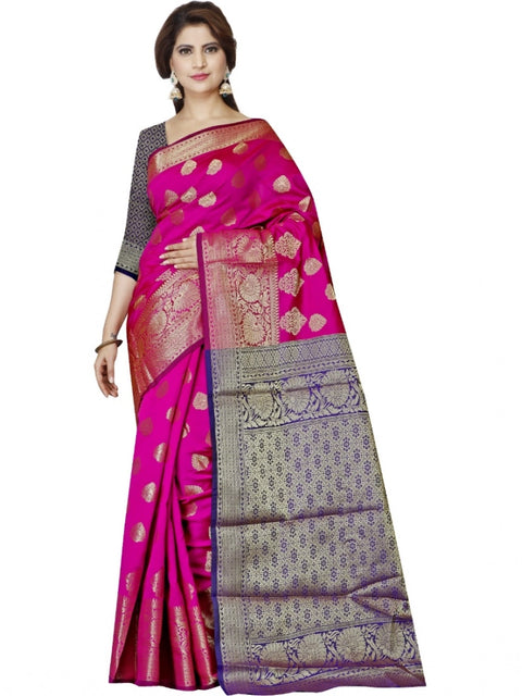 Women's Jacquard Woven Saree With Unstitched Blouse 5.5Mtr (Pink)