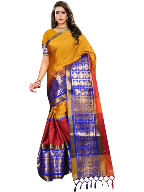 Women's Jacquard Woven Saree With Unstitched Blouse 5.5Mtr (Mustard)