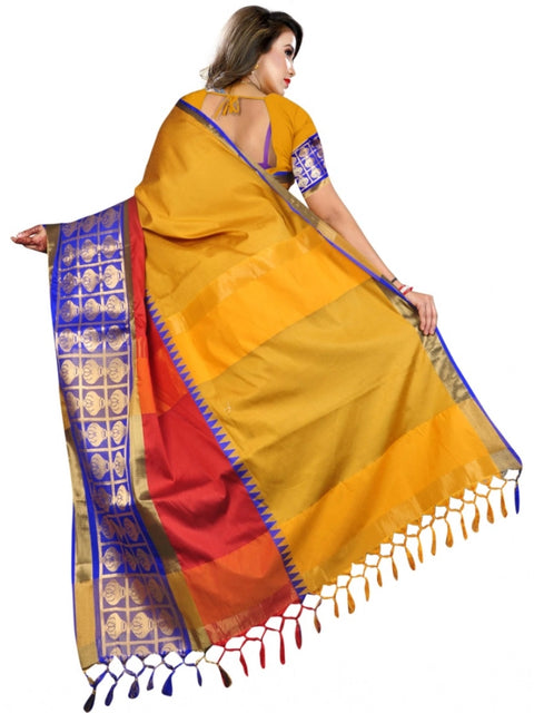 Women's Jacquard Woven Saree With Unstitched Blouse 5.5Mtr (Mustard)