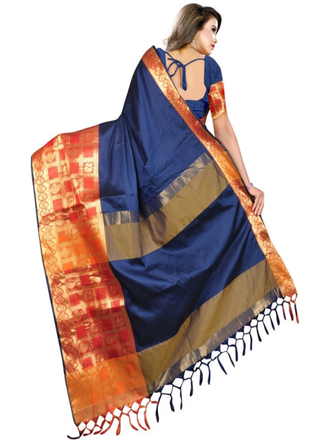 Women's Jacquard Woven Saree With Unstitched Blouse 5.5Mtr (Blue)