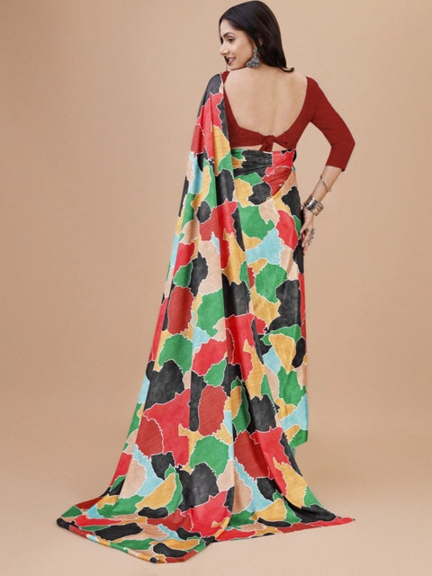 Women's Crepe Digital Print Saree With Unstitched Blouse 5.5Mtr (Red)
