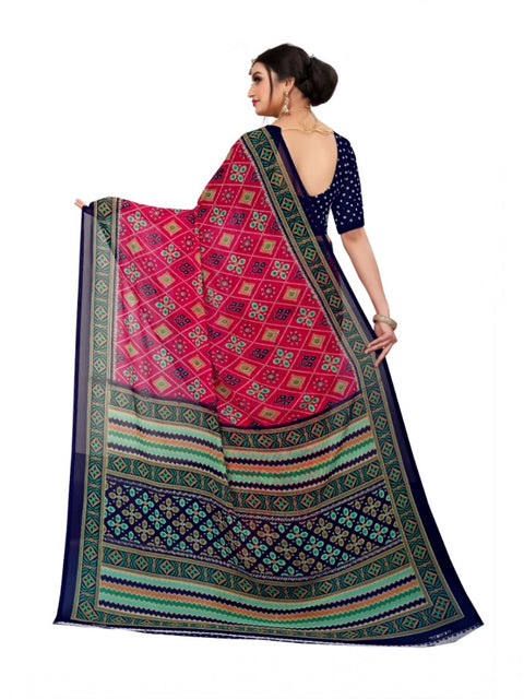 Women's Georgette Floral Print Saree With Unstitched Blouse 5.5Mtr (Pink)