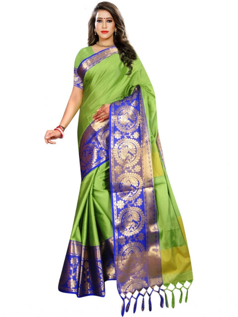 Women's Jacquard Woven Saree With Unstitched Blouse 5.5Mtr (Green)