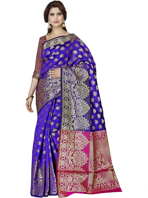 Women's Jacquard Woven Saree With Unstitched Blouse 5.5Mtr (Blue)