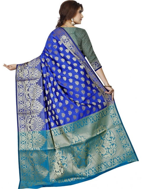 Women's Jacquard Woven Saree With Unstitched Blouse 5.5Mtr (Dark Blue)