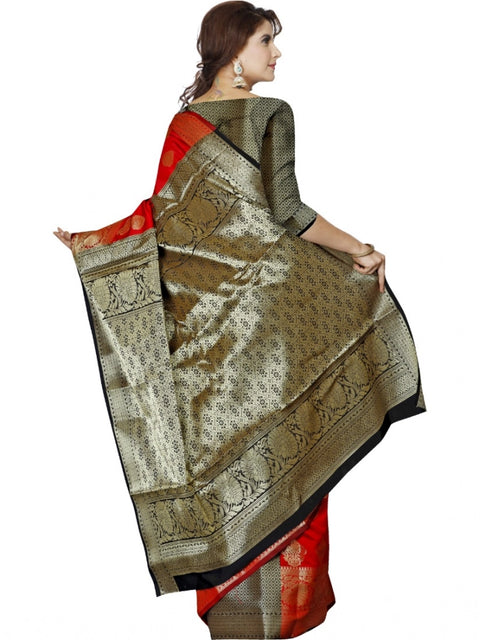 Women's Jacquard Woven Saree With Unstitched Blouse 5.5Mtr (Red)