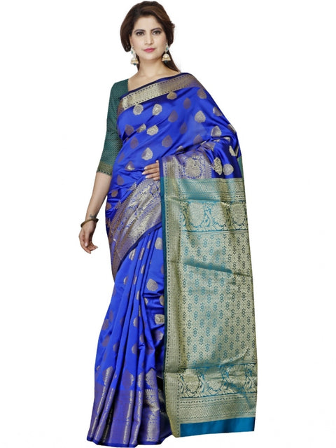 Women's Jacquard Woven Saree With Unstitched Blouse 5.5Mtr (Blue)