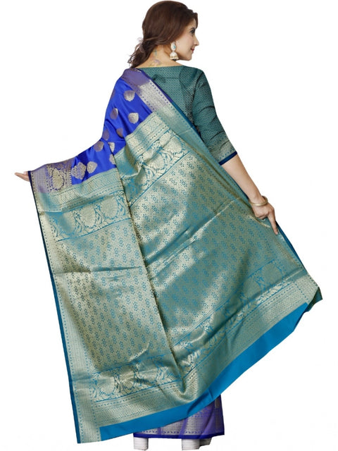 Women's Jacquard Woven Saree With Unstitched Blouse 5.5Mtr (Blue)