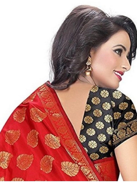 Women's Jacquard Woven Saree With Unstitched Blouse 5.5Mtr (Red)