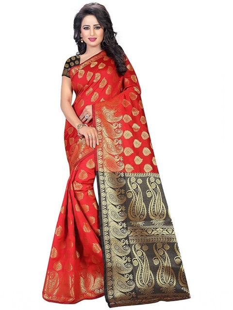 Women's Jacquard Woven Saree With Unstitched Blouse 5.5Mtr (Red)