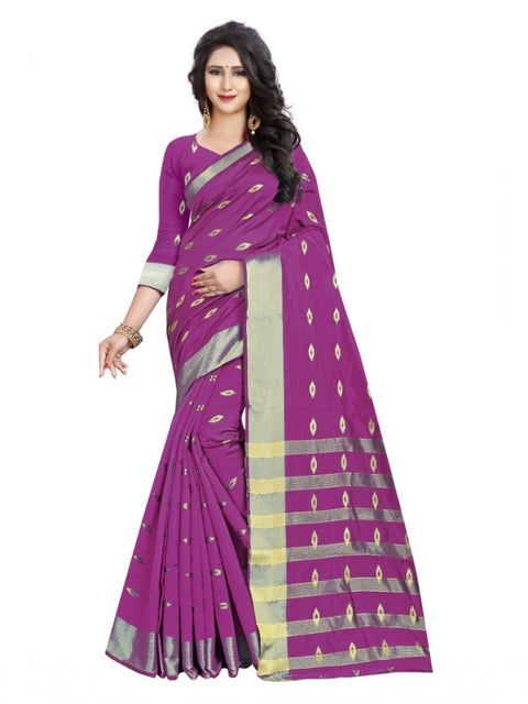 Women's Silk Blend Woven Saree With Unstitched Blouse 5.5Mtr (Pink)