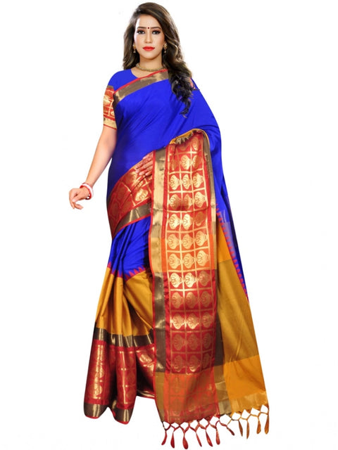 Women's Jacquard Woven Saree With Unstitched Blouse 5.5Mtr (Blue)