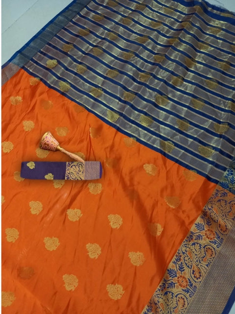 Women's Silk Blend Woven Saree With Unstitched Blouse 5.5Mtr (Orange)