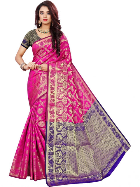 Women's Jacquard Woven Saree With Unstitched Blouse 5.5Mtr (Pink)