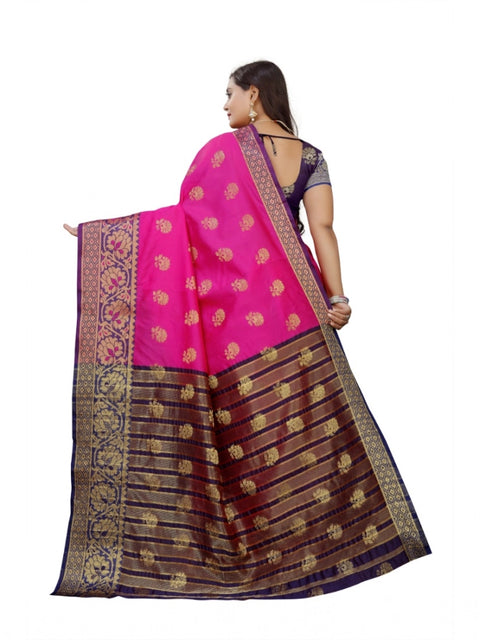 Women's Silk Blend Woven Saree With Unstitched Blouse 5.5Mtr (Pink-Beige)