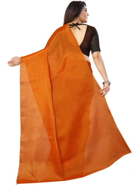 Women's Cotton Silk Self Design Saree With Unstitched Blouse 5.5Mtr (Orange)