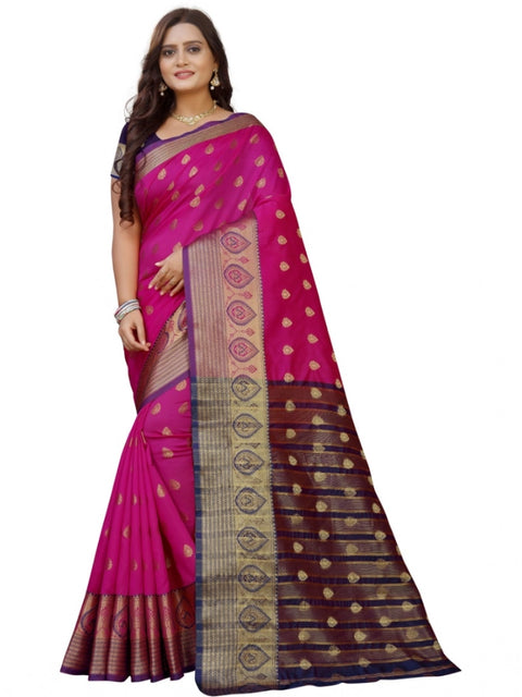 Women's Silk Blend Woven Saree With Unstitched Blouse 5.5Mtr (Purple-Pink)