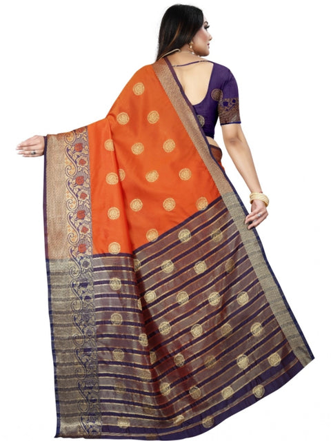 Women's Silk Blend Woven Saree With Unstitched Blouse 5.5Mtr (Blue-Orange)