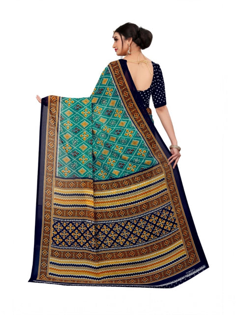 Women's Georgette Floral Print Saree With Unstitched Blouse 5.5Mtr (Dark Green)