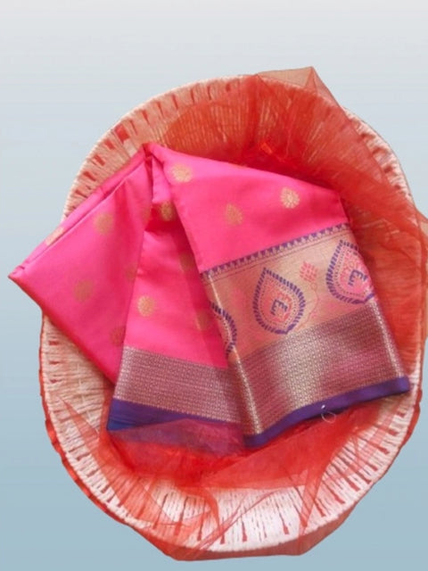 Women's Silk Blend Woven Saree With Unstitched Blouse 5.5Mtr (Pink)