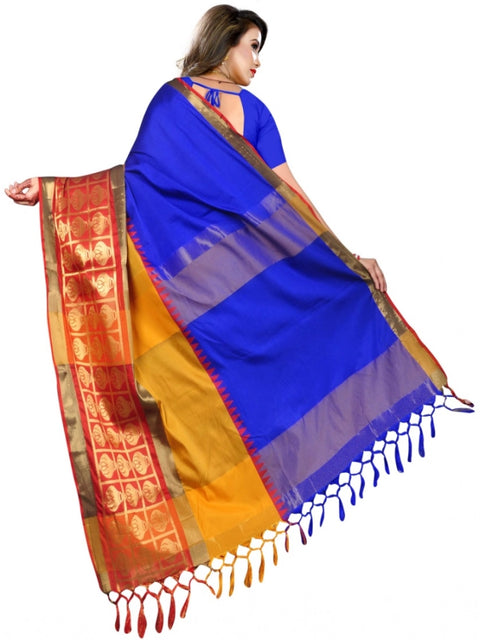 Women's Jacquard Woven Saree With Unstitched Blouse 5.5Mtr (Blue)