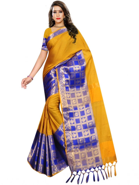 Women's Jacquard Woven Saree With Unstitched Blouse 5.5Mtr (Mustard)