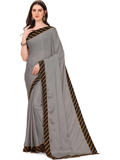 Women's Chiffon Self Design Saree With Unstitched Blouse 5.5Mtr (Silver)