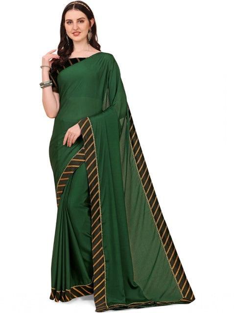 Women's Chiffon Self Design Saree With Unstitched Blouse 5.5Mtr (Green)
