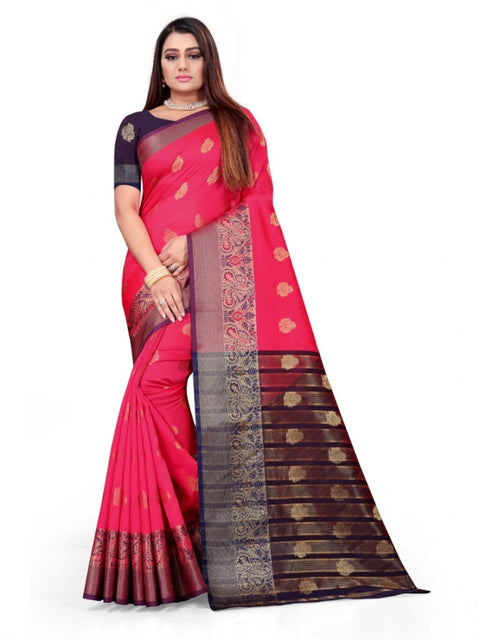 Women's Silk Blend Woven Saree With Unstitched Blouse 5.5Mtr (Multicolor)