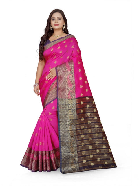 Women's Jacquard Woven Saree With Unstitched Blouse 5.5Mtr (Pink)