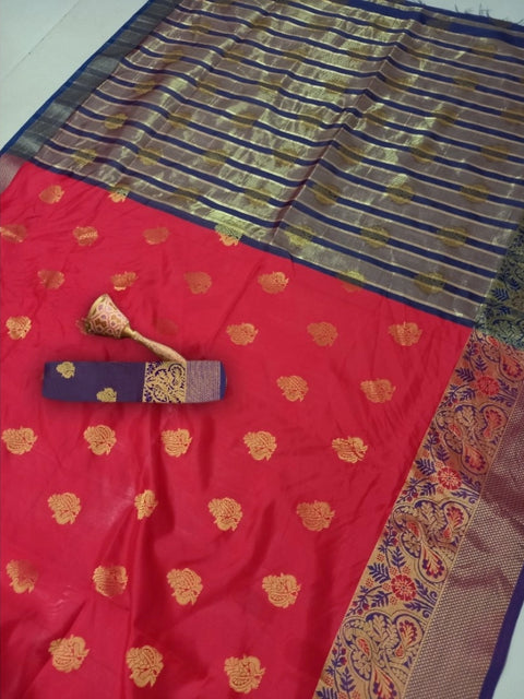 Women's Silk Blend Woven Saree With Unstitched Blouse 5.5Mtr (Red)