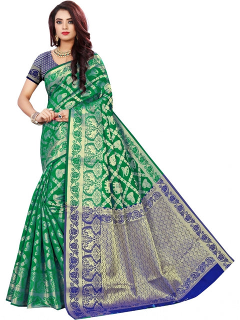 Women's Jacquard Woven Saree With Unstitched Blouse 5.5Mtr (Green)