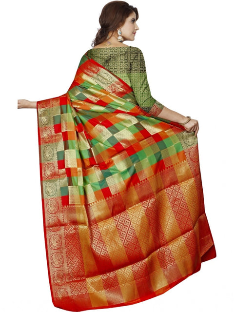 Women's Jacquard Woven Saree With Unstitched Blouse 5.5Mtr (Red)