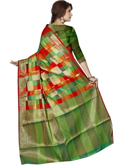 Women's Jacquard Woven Saree With Unstitched Blouse 5.5Mtr (Green)