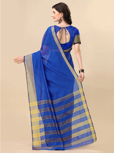 Women's Cotton Silk Striped Saree With Unstitched Blouse 5.5Mtr (Multicolor)