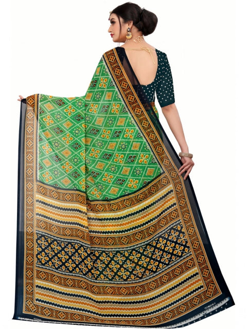 Women's Georgette Floral Print Saree With Unstitched Blouse 5.5Mtr (Light Green)
