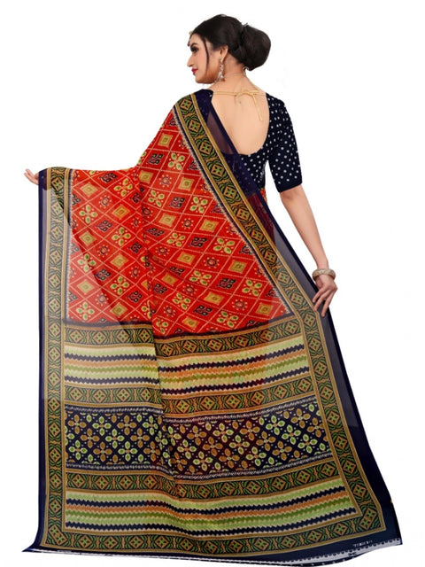 Women's Georgette Floral Print Saree With Unstitched Blouse 5.5Mtr (Multicolor)