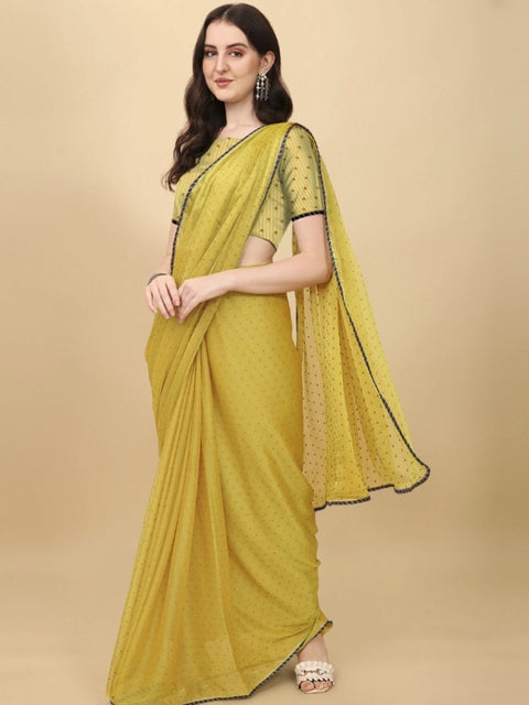 Women's Silk Blend Embellished Saree With Unstitched Blouse 5.5Mtr (Mustard)