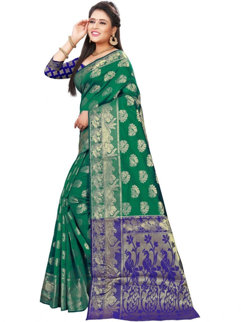Women's Jacquard Woven Saree With Unstitched Blouse 5.5Mtr (Green)