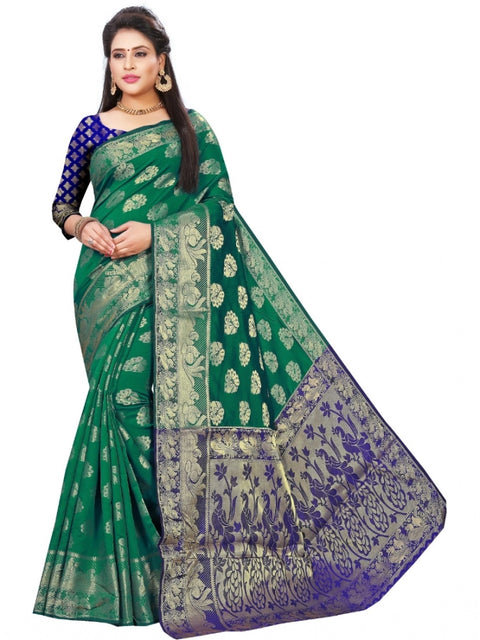 Women's Jacquard Woven Saree With Unstitched Blouse 5.5Mtr (Green)