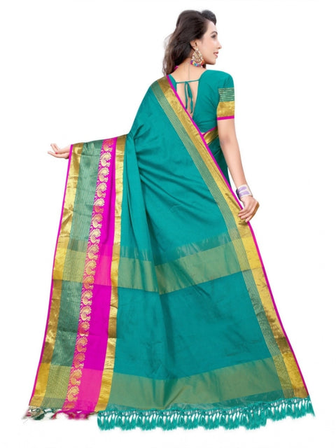 Women's Jacquard Woven Saree With Unstitched Blouse 5.5Mtr (Dark Green)